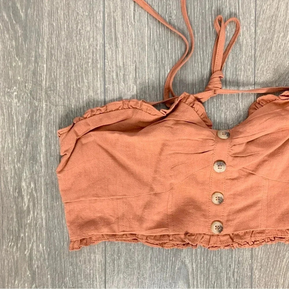 Fashion Nova Heads Up Linen Halter Top Cropped Linen blend Camel Size XL - Picture 5 of 13
